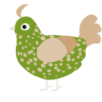 A chartreuse and beige chicken with a speckle pattern