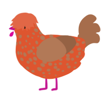 A vermilion and brown chicken with a speckle pattern