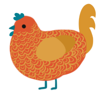 A vermilion and orange chicken with a double-lace pattern