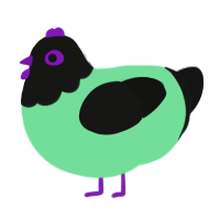 A spring and black chicken with a head pattern