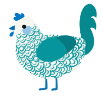 A white and teal chicken with a double-lace pattern