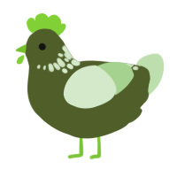 A olive and gluppy chicken with a neck-speckle pattern