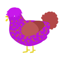 A amethyst and red chicken with a speckle pattern