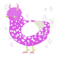 A orchid and white chicken with a speckle pattern