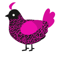 A sable and fuchsia chicken with a double-lace pattern