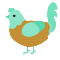 A gold and mint chicken with a head pattern