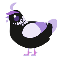 A black and lilac chicken with a neck-speckle pattern