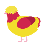 Mogul, a yellow and crimson chicken with a head pattern