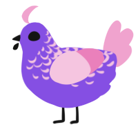 A blurple and pink chicken with a half-lace pattern