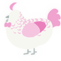 A white and pink chicken with a half-lace pattern