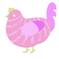A pink and lavender chicken with a bar pattern
