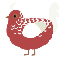 A red and white chicken with a half-lace pattern