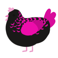 A sable and fuchsia chicken with a half-lace pattern