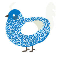 A sapphire and white chicken with a double-lace pattern
