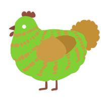 greeb, a grass and gold chicken with a bar pattern