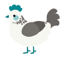 A white and grey chicken with a neck-speckle pattern