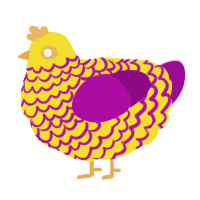 A yellow and plum chicken with a lace pattern