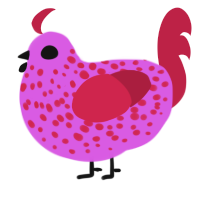 A orchid and crimson chicken with a speckle pattern