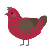 A crimson and bark chicken with a speckle pattern