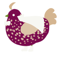 A wine and beige chicken with a speckle pattern