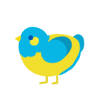A yellow and cerulean chicken with a head pattern