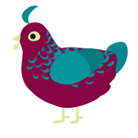 Kevin, a maroon and teal chicken with a half-lace pattern