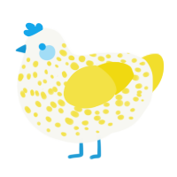 A white and yellow chicken with a speckle pattern