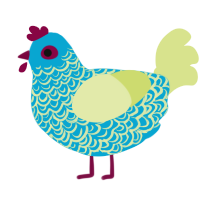 A cerulean and lemon chicken with a double-lace pattern