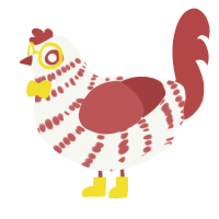 A white and red chicken with a bar pattern