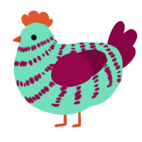 A mint and maroon chicken with a bar pattern