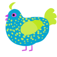 A cerulean and lime chicken with a speckle pattern