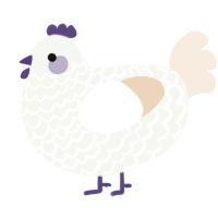 A white and cream chicken with a lace pattern