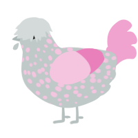 A silver and pink chicken with a speckle pattern