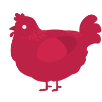 A crimson chicken with a neck-speckle pattern