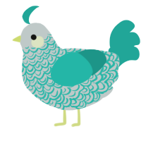 A silver and turquoise chicken with a double-lace pattern