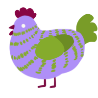 A lilac and chartreuse chicken with a bar pattern