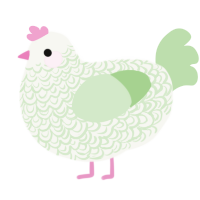 A white and gluppy chicken with a double-lace pattern