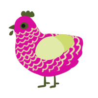 A fuchsia and lemon chicken with a lace pattern