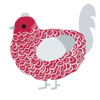 A crimson and mist chicken with a double-lace pattern