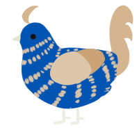 A ultramarine and beige chicken with a bar pattern
