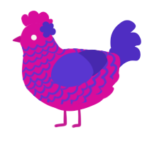 A fuchsia and indigo chicken with a lace pattern