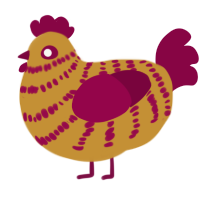 stole your wife, a gold and maroon chicken with a bar pattern