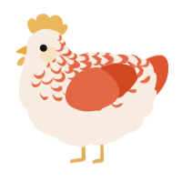 A cream and vermilion chicken with a half-lace pattern