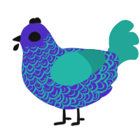 A indigo and turquoise chicken with a double-lace pattern