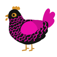 A black and fuchsia chicken with a lace pattern