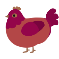 A red and maroon chicken with a head pattern