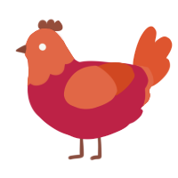 A crimson and vermilion chicken with a head pattern