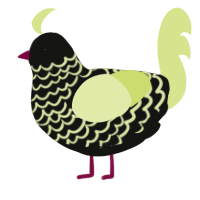A black and lemon chicken with a lace pattern