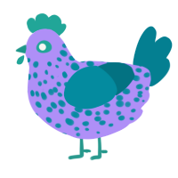 A lilac and sea chicken with a speckle pattern