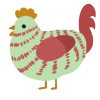 A gluppy and red chicken with a bar pattern